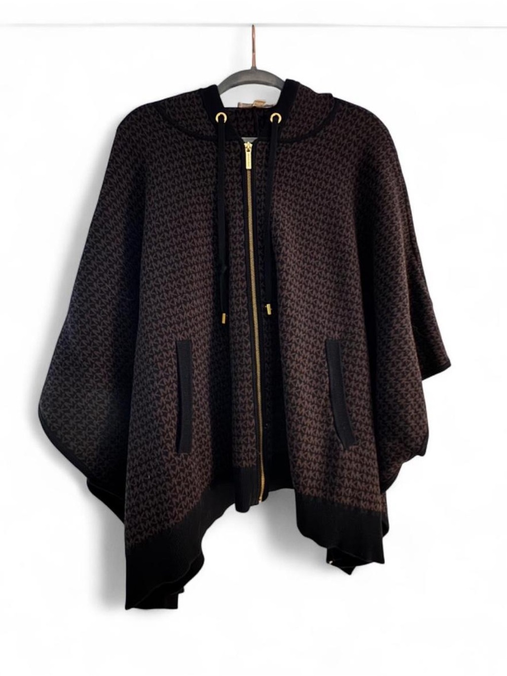 Michael Kors MK Signature Monogrammed Jacquard Knit Hooded Poncho